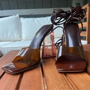 Brown Clear Sandal Triangle Heel